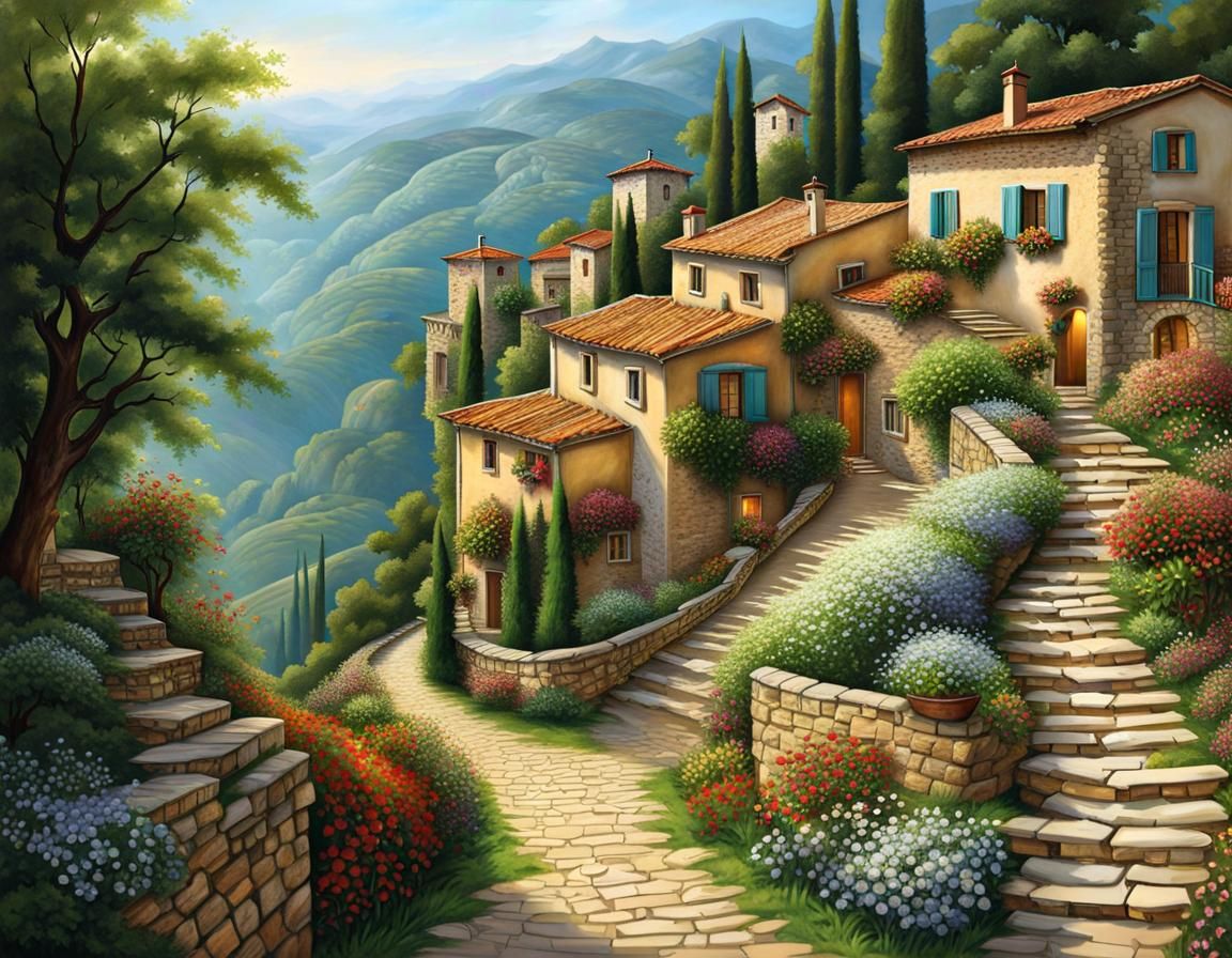 Hillside Italian Village - AI Generated Artwork - NightCafe Creator