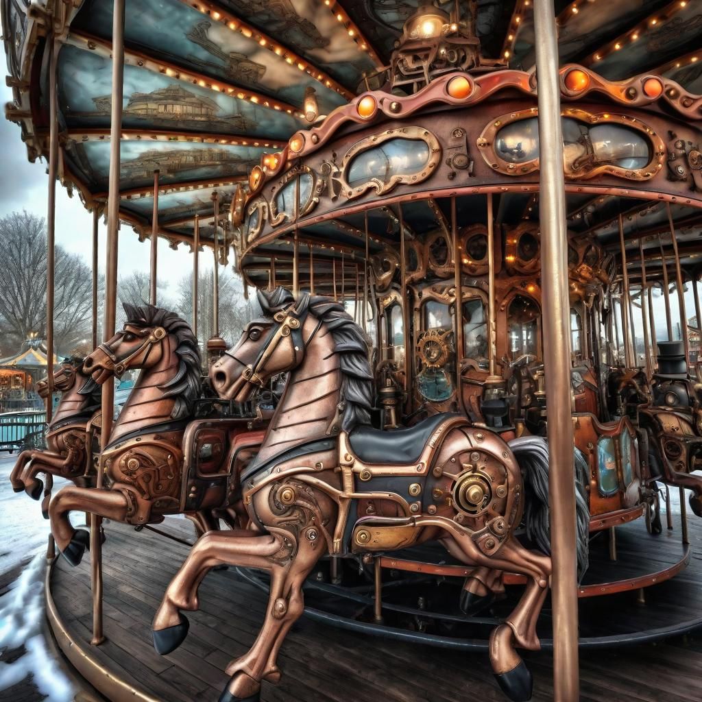 Steampunk Carousel within a Winter Wonderland - AI Generated Artwork ...