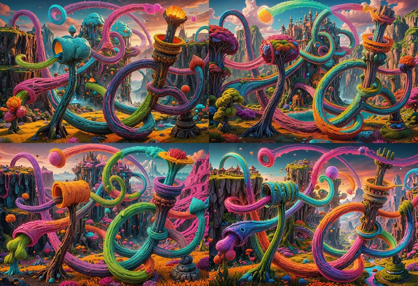 A semi-organic surrealistic landscape with bright colors