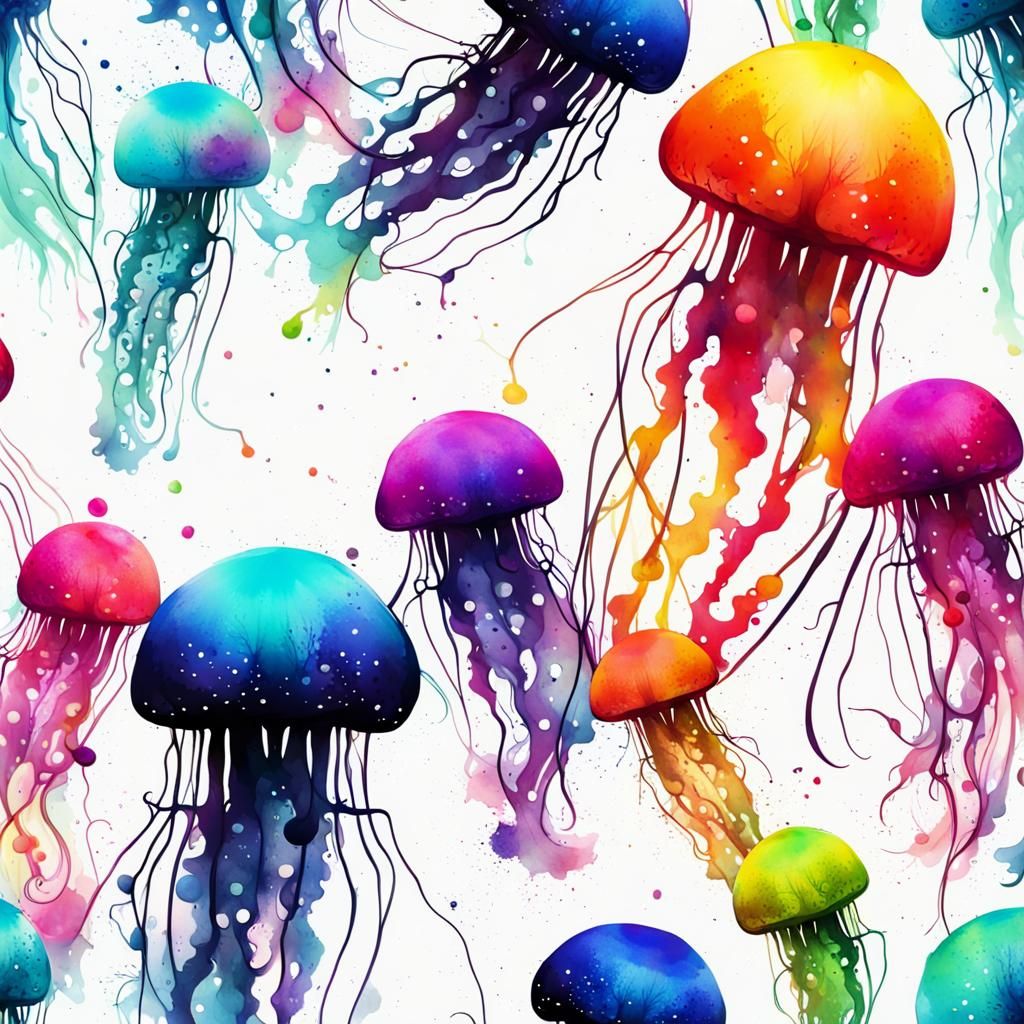 Ink splatter colorful jellyfish beautiful  by @Arcana