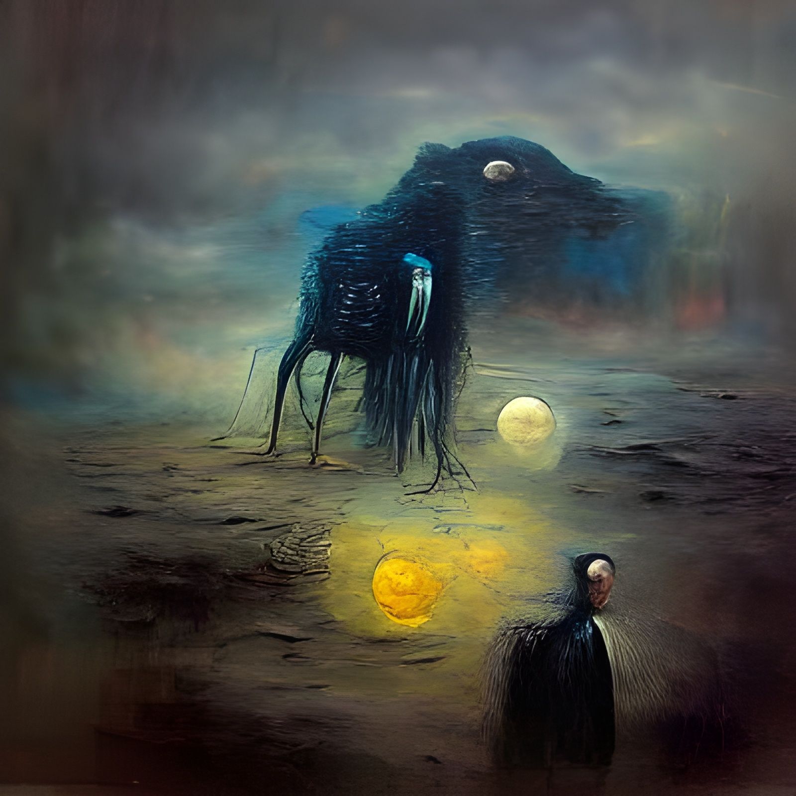 nightly creatures turns moon to black beksinski lovecraft detailed ...