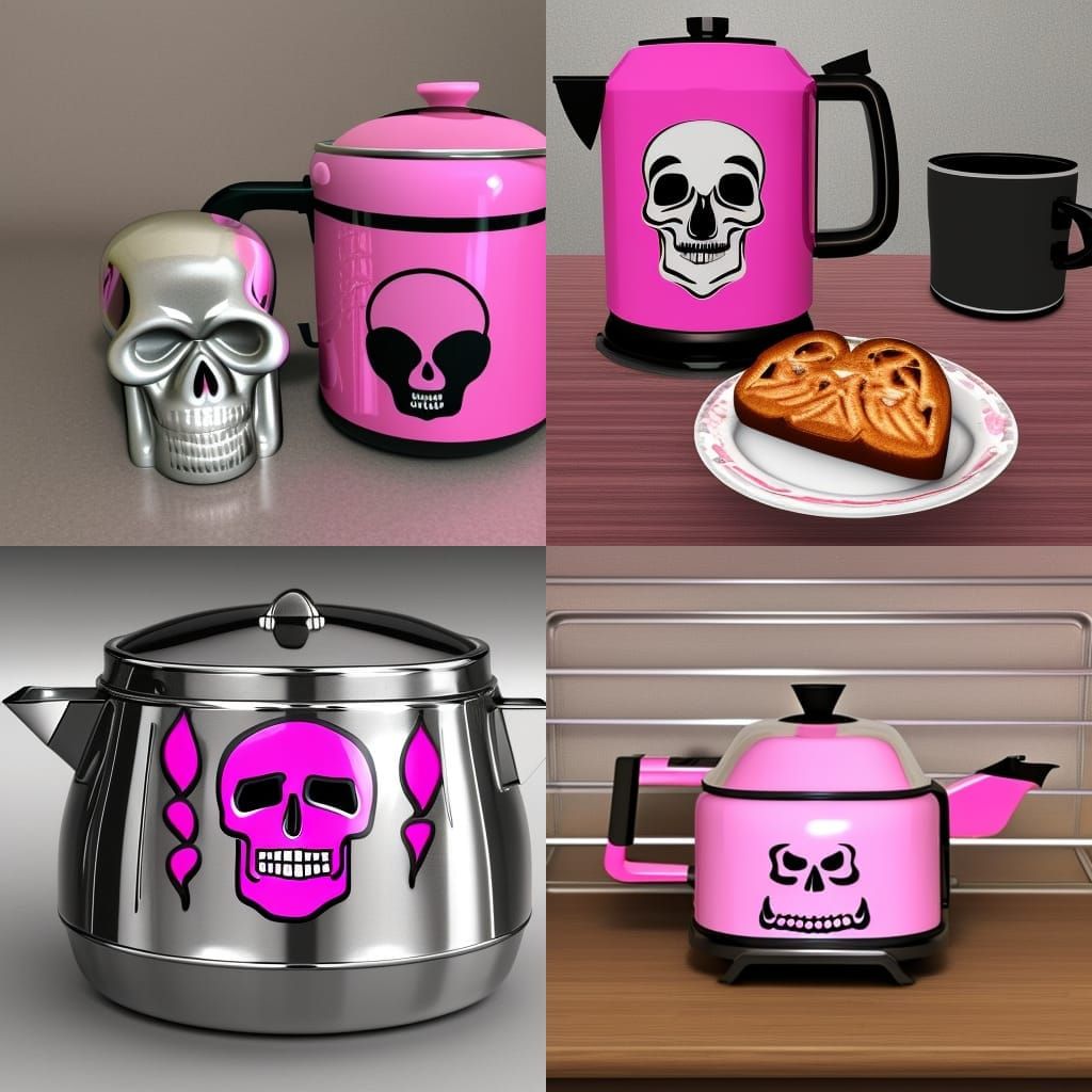 Pink toaster oven skillet coffee maker skull chrome flames g...