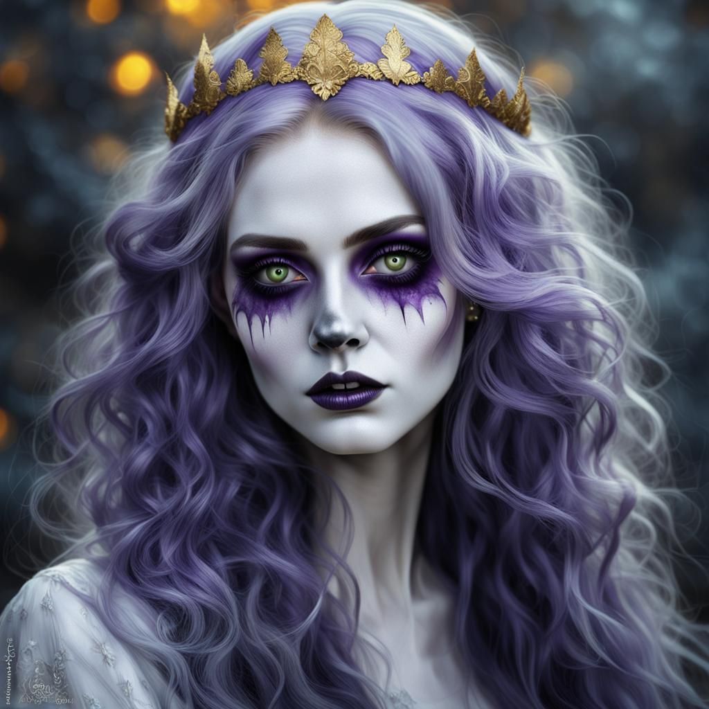 Ultrarealistic photo portrait of the young goddess of bad luck on