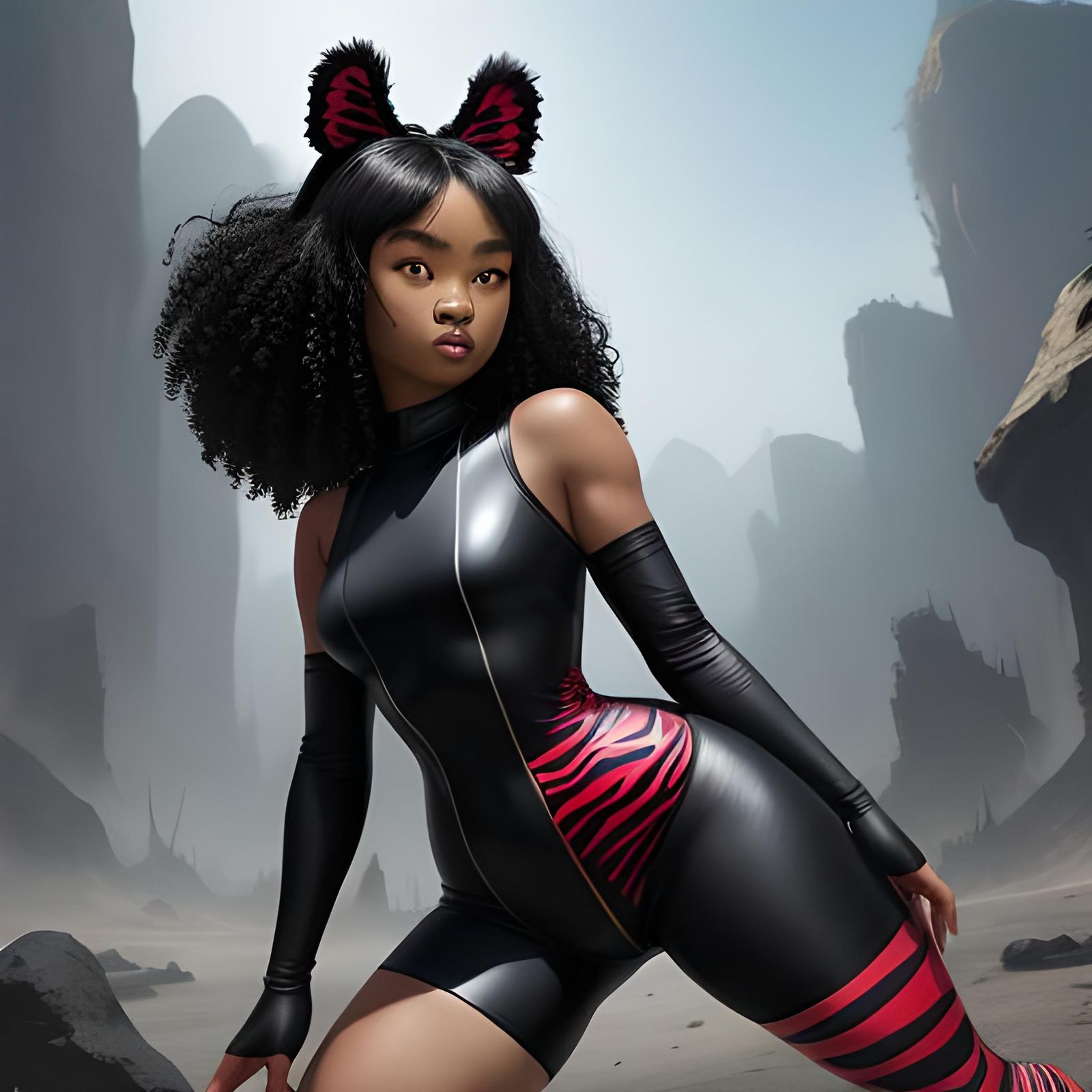 Blasian cutie wearing zebra shorts unitard outfit - AI Generated Artwork -  NightCafe Creator