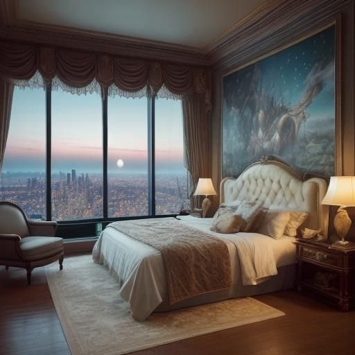 Surrealist King Bed Under City Lights