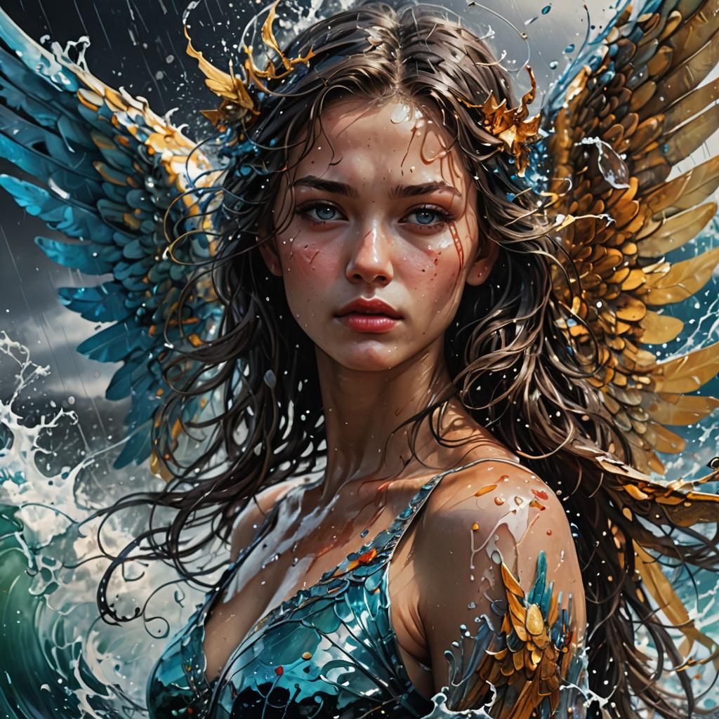 Beautiful Angel Portrait in Splash Art Style