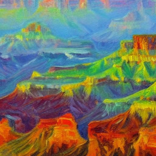 The Grand Canyon at sunrise photographed through a green fil...