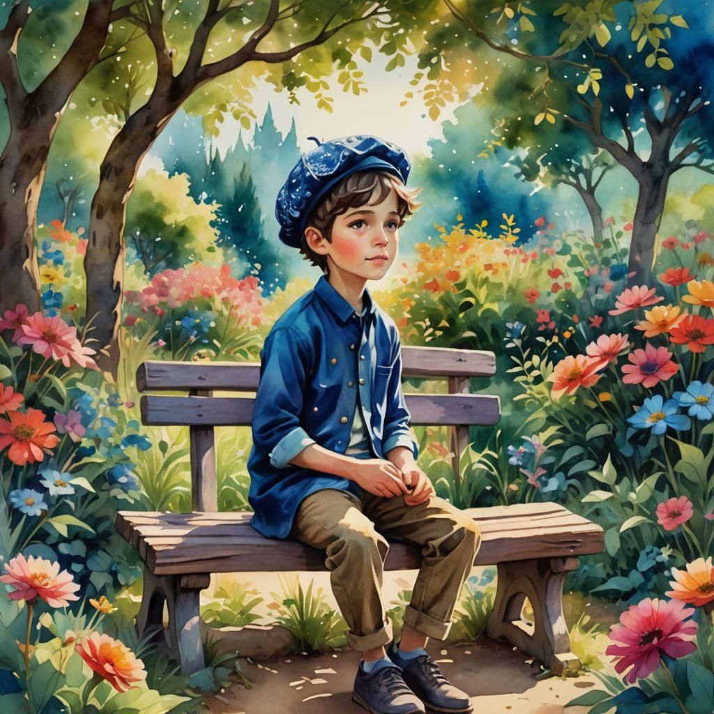 Boy in Kippah in Whimsical Garden Concept Art