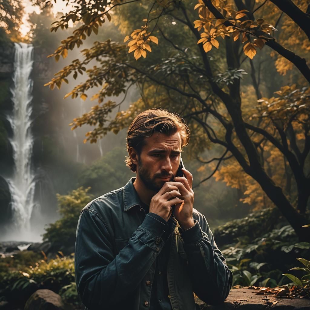 Cinematic Portrait of Man Apologizing on Phone