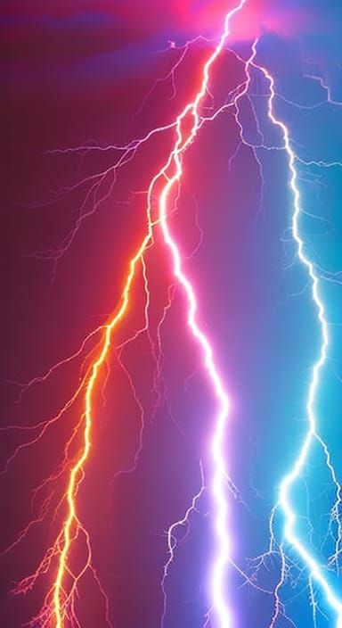 waterfall of lightning, image filled with colorful rainbow lightning, extreme close-up of lightning, red lightning, oran...