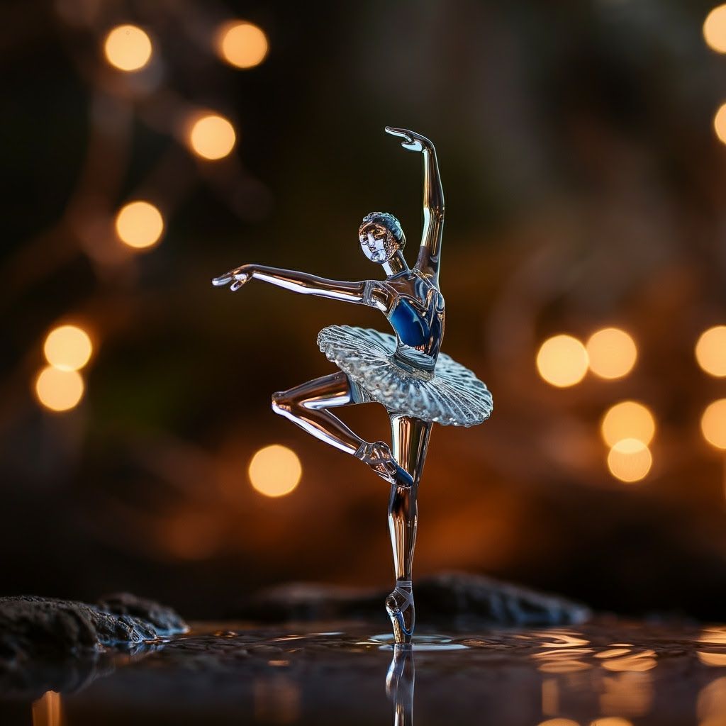 Elegant Glass Ballerina Sculpture Dancing on Water