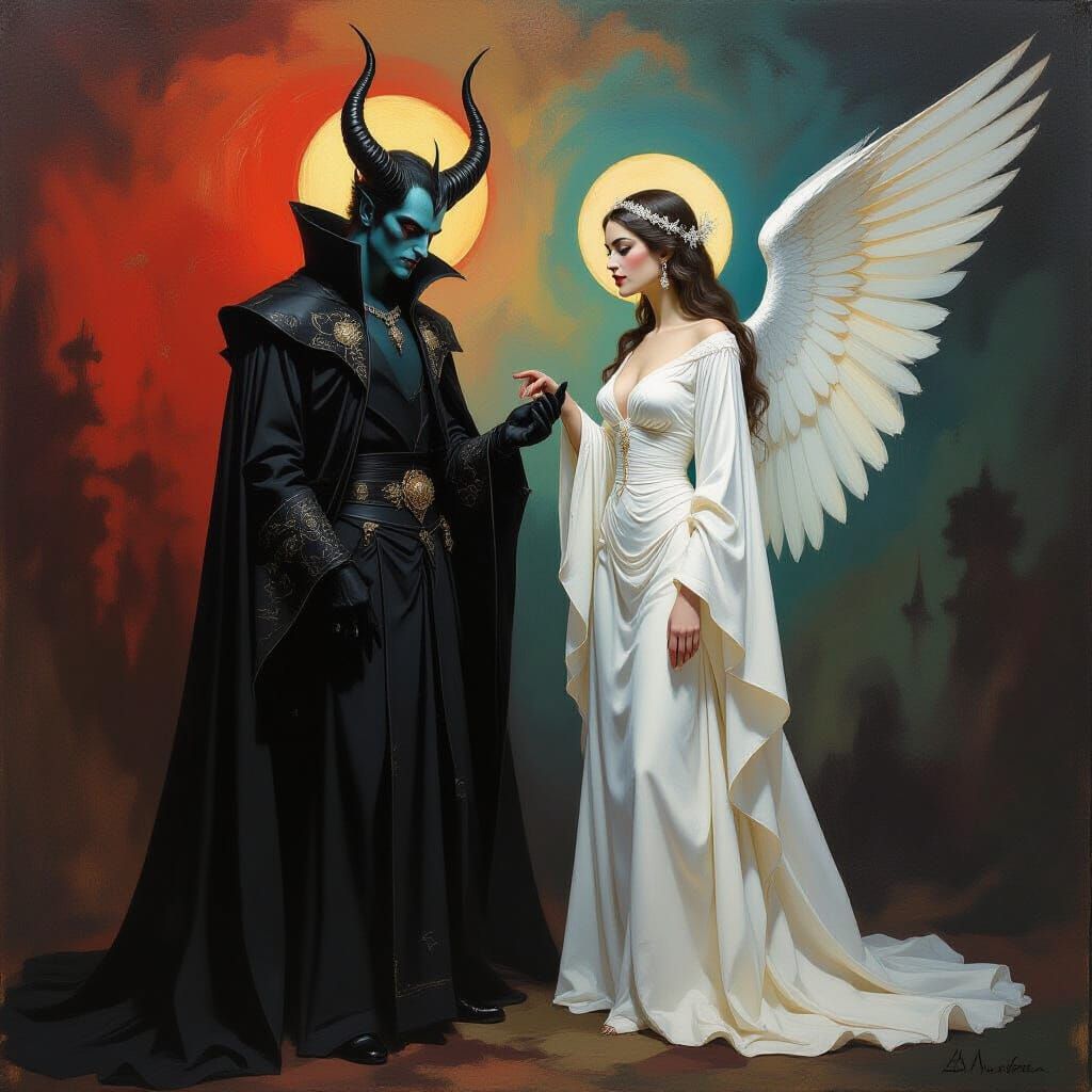 Vampire devil vs vampire angel
Opposites by Chaim Soutine and Mikhail Vrubel  by @Clau_Pt_Vampire