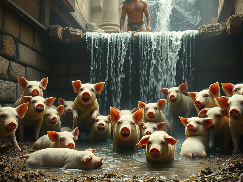 An Augean Task - Heracles cleaning the Augean stables