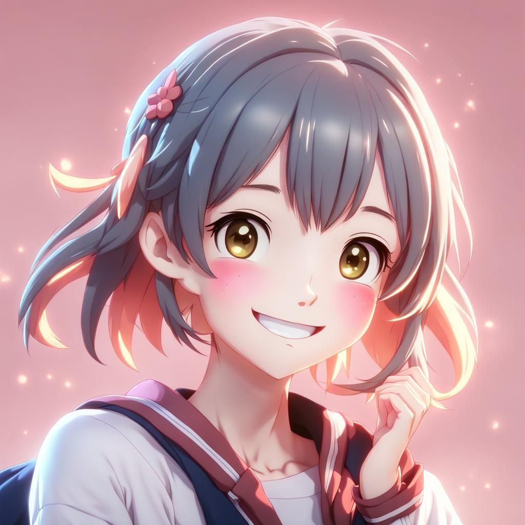 A cute anime cgi girl character blushing and smiling - AI Generated ...