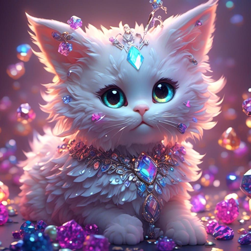 Cute bejeweled kitten  by @Cogni