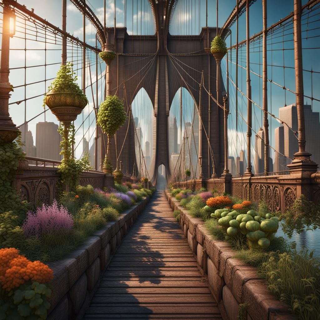 Garden growing on the Brooklyn bridge   by @Native5280