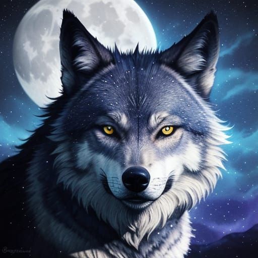 Surreal Double Exposure Wolf Howling at Celestial Moon
