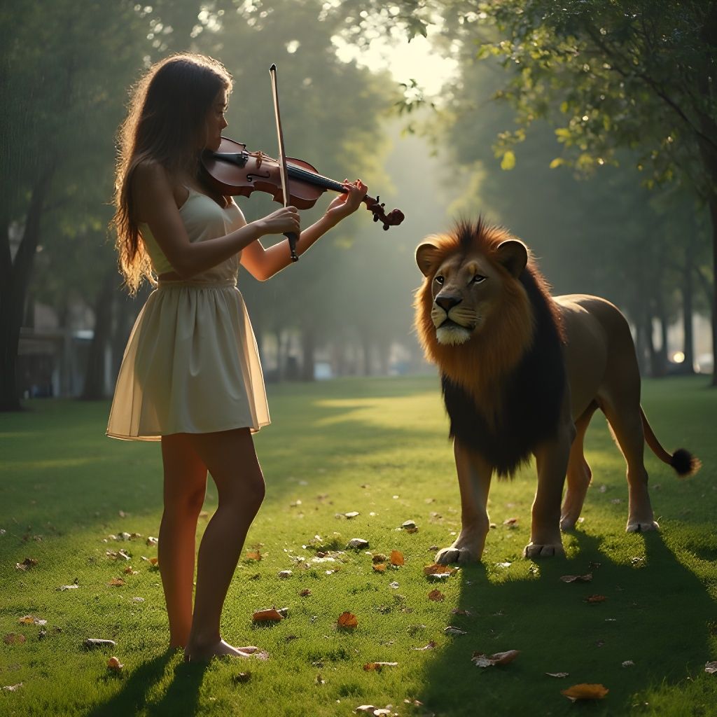violin with lion