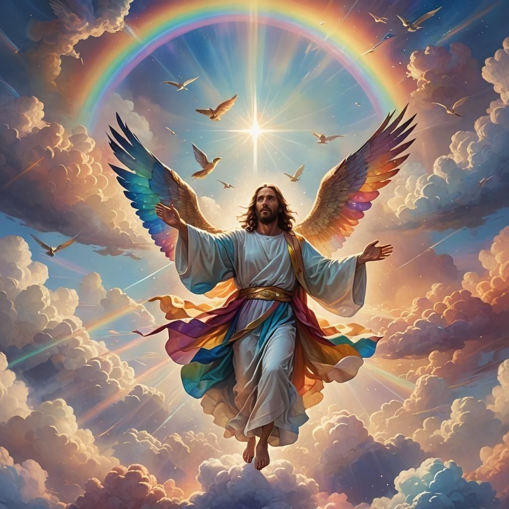rainbow dust djinn Jesus riding a bird