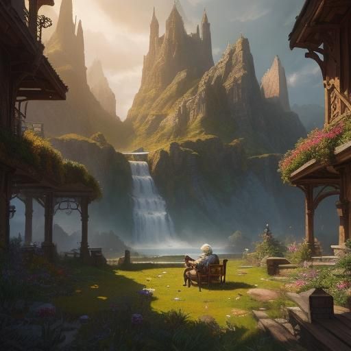 Elderly Woman Surrounded by Grandchildren: Fantasy Illustrat...