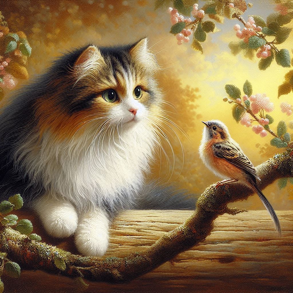 A cat and a bird!  by @Drago