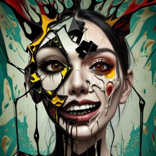 Distorted and fragmented face composed of irregular puzzle pieces, symbolizing a disoriented