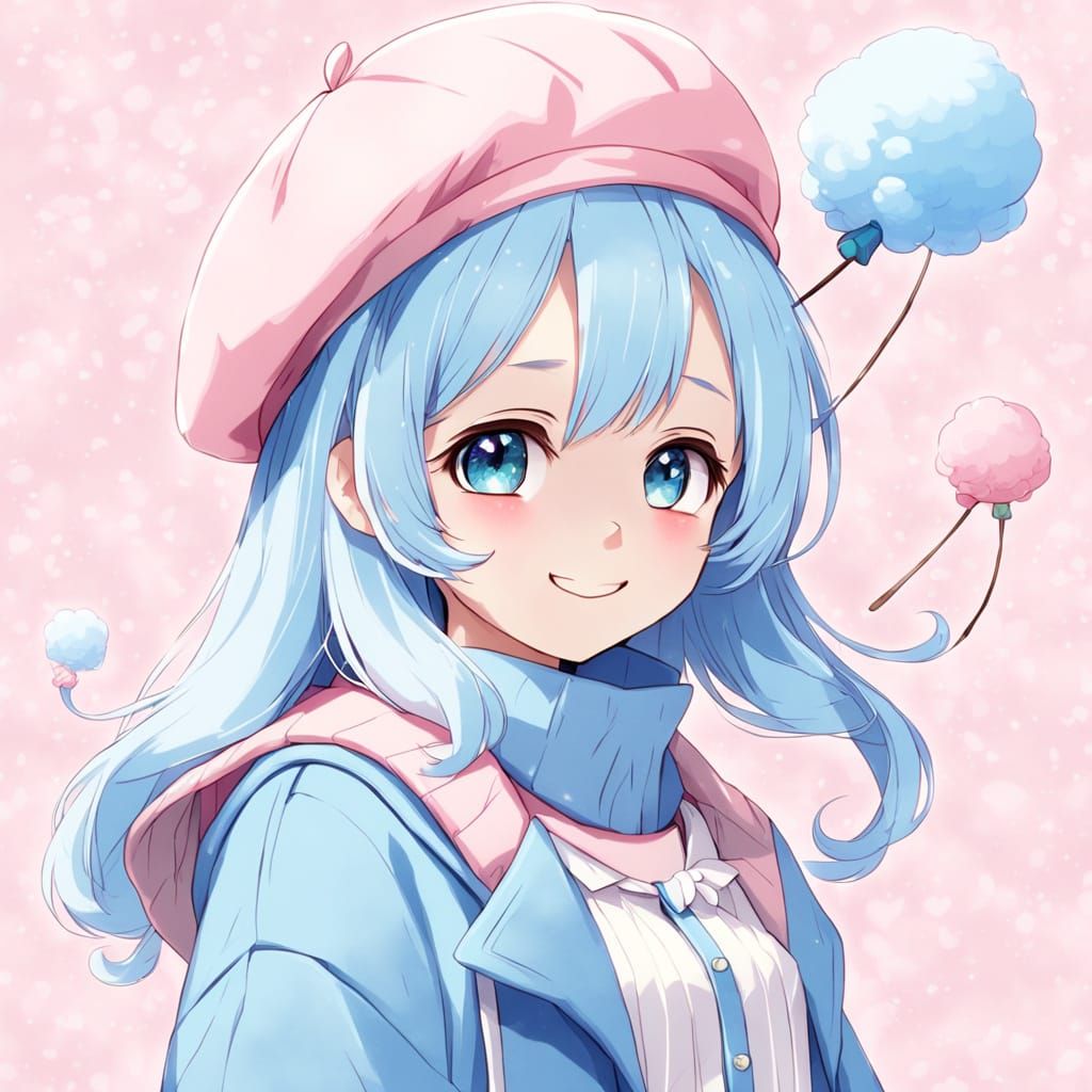 Cute Anime Girl with Cotton Candy Hair