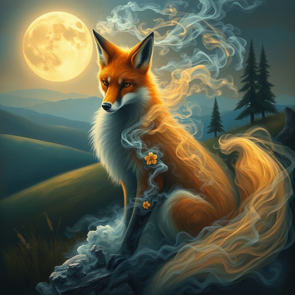 Ethereal Smoke Fox in Renaissance Landscape