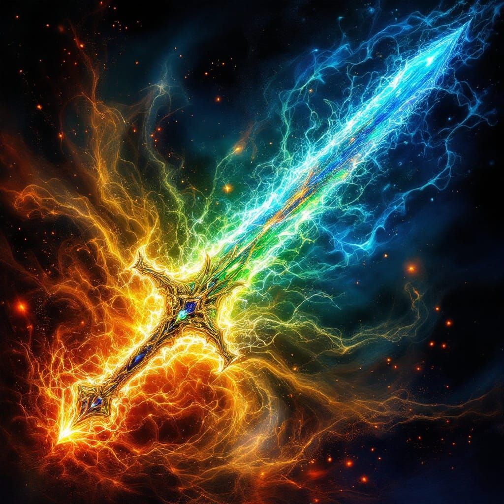 a sword infused with the power of the elements   by @Rayznglass