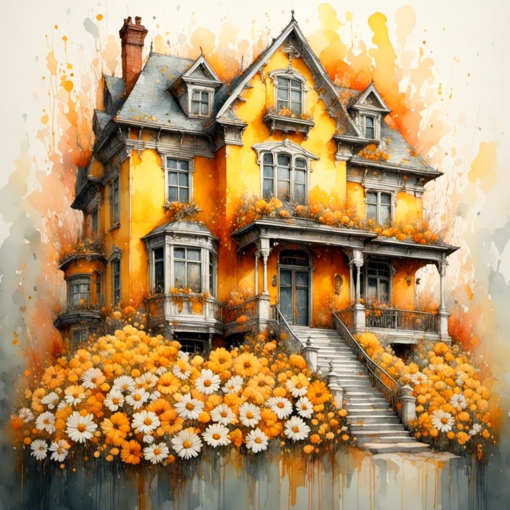 Surrealist Lemon House Portrait with Pastel Vintage Style