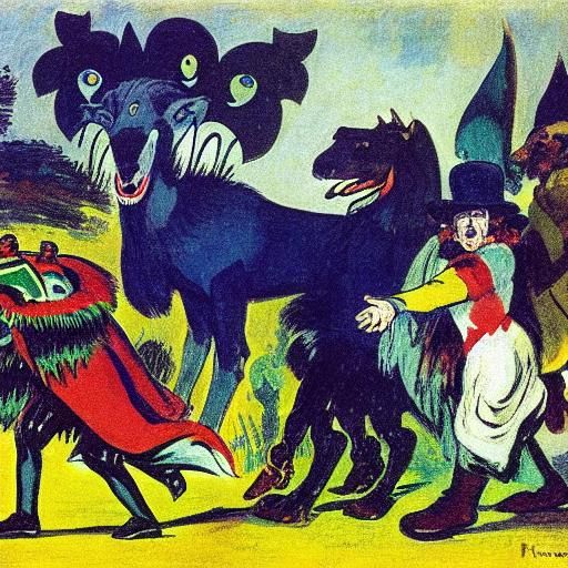 Not remembering past sins 
A vampire, a stoat, a moose
With goodness they run towards new troubles
To the beast masquerade
Like gods
Their m...