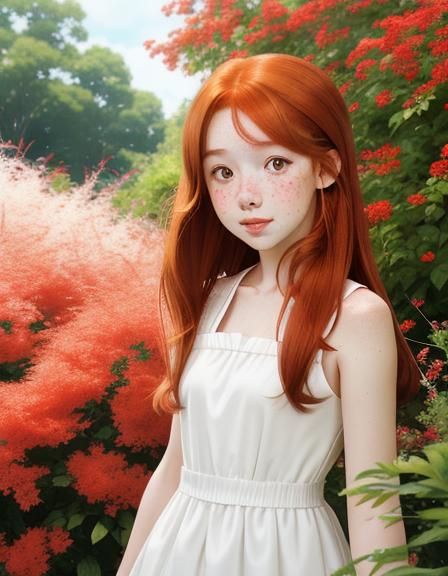 Auburn Haired Girl Picking Flowers, Anime Key Visual