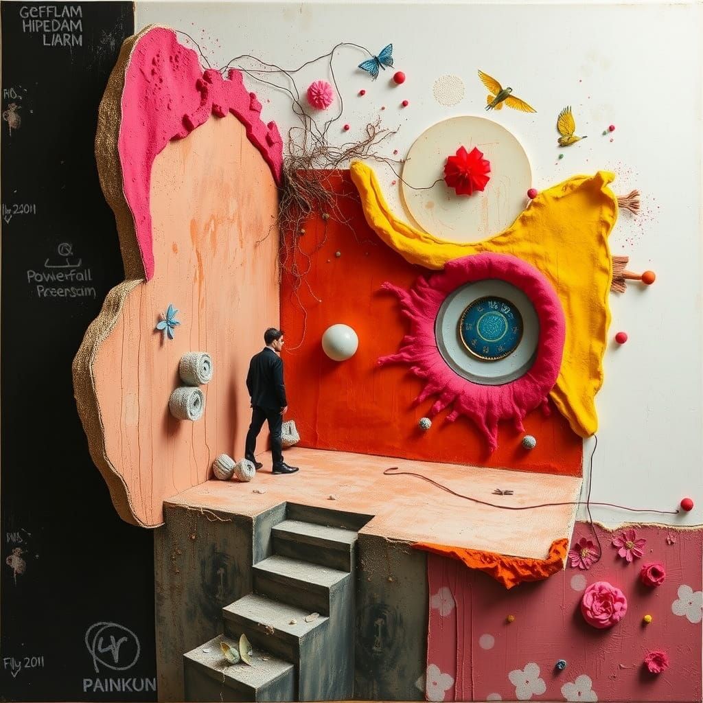 Surrealist Mixed Media Illusion in Duchampian Style