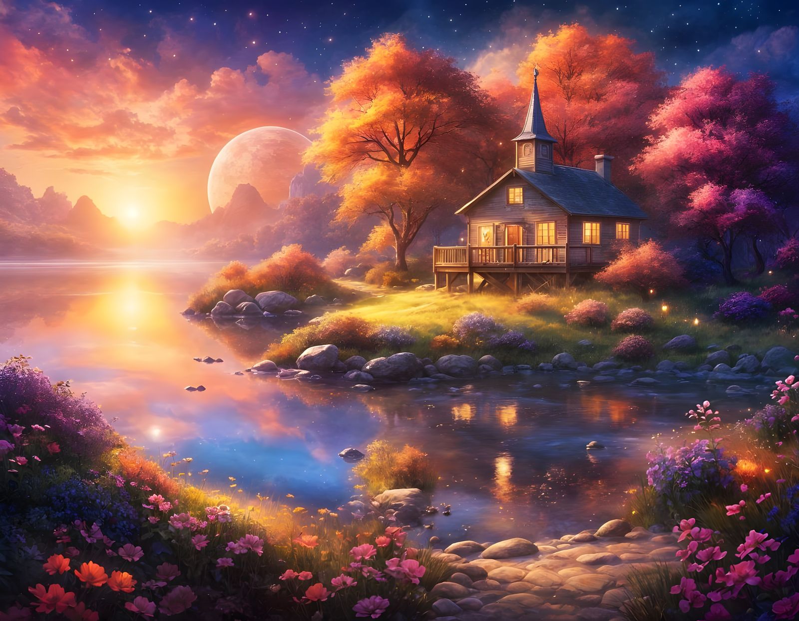 Enchanting Landscape with Ethereal Glow and Vivid Colors