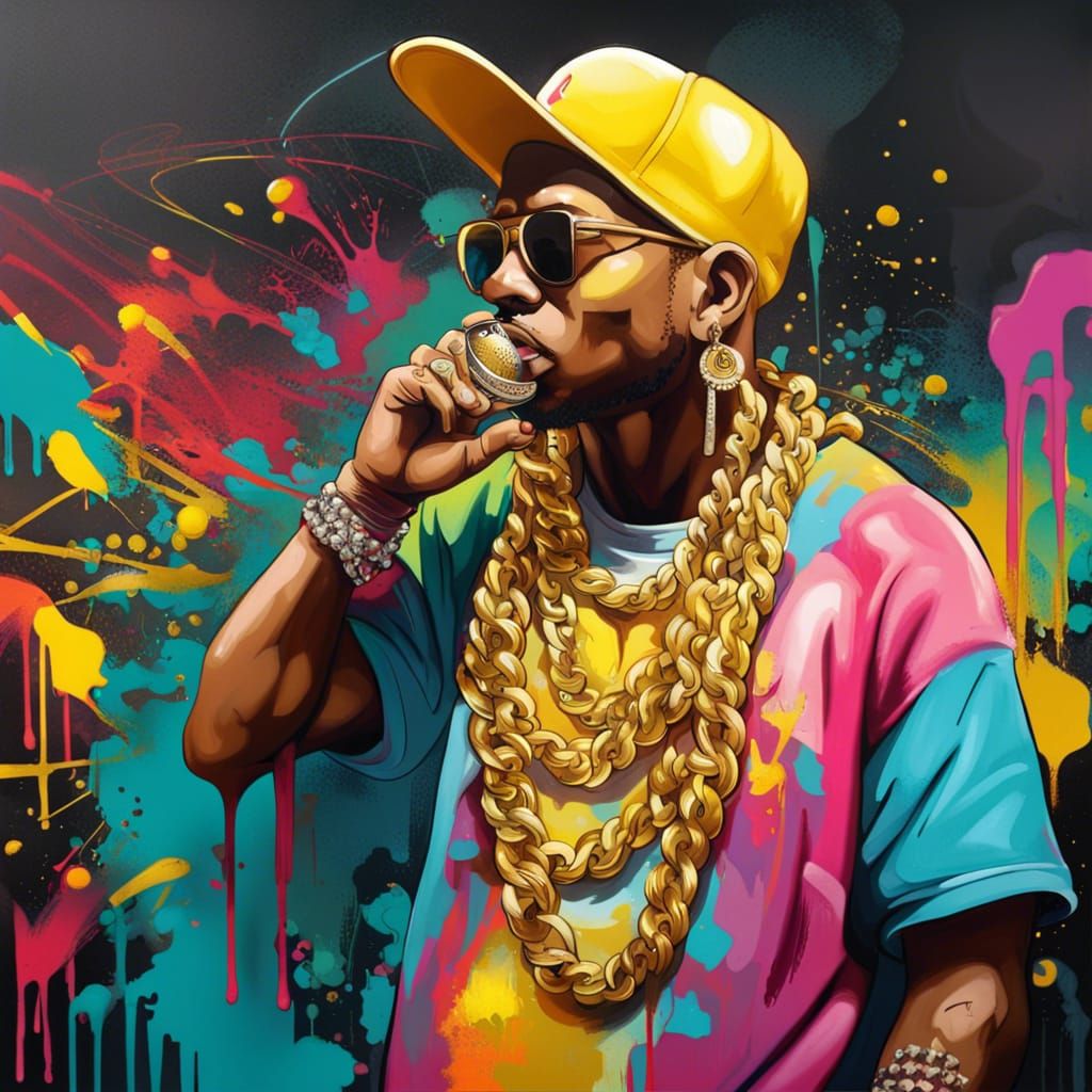 a stereotypical rapper with a big gold $ necklace - AI Generated ...