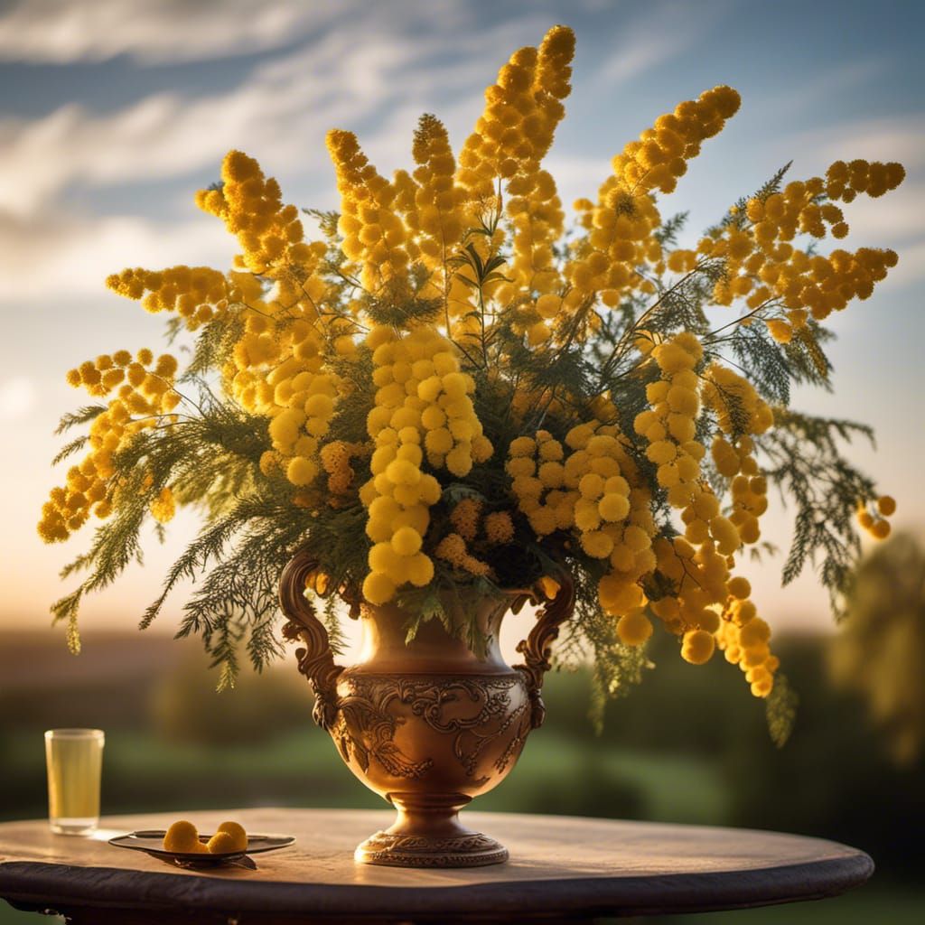 a very huge bouquet of fresh mimosa flowers blown in all dir...