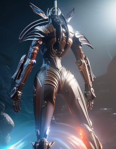 Cybernetic chrome alien warframe prime, ultra realistic, con...