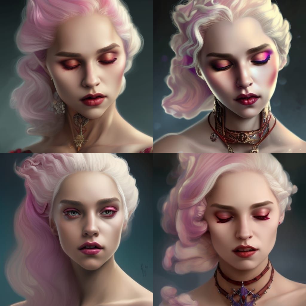 A beautiful Targaryen princess with red makeup and purple je...