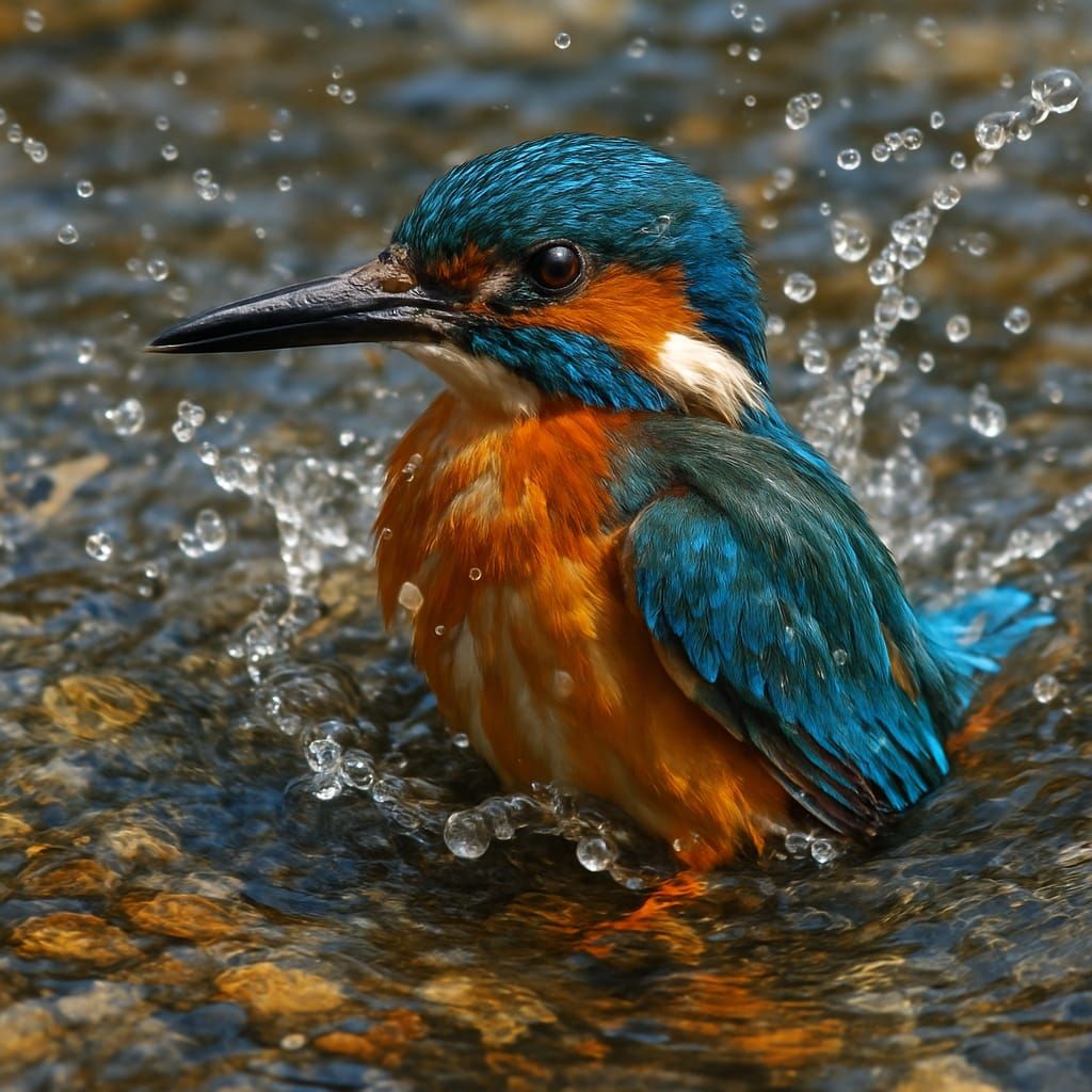 a kingfisher bathing