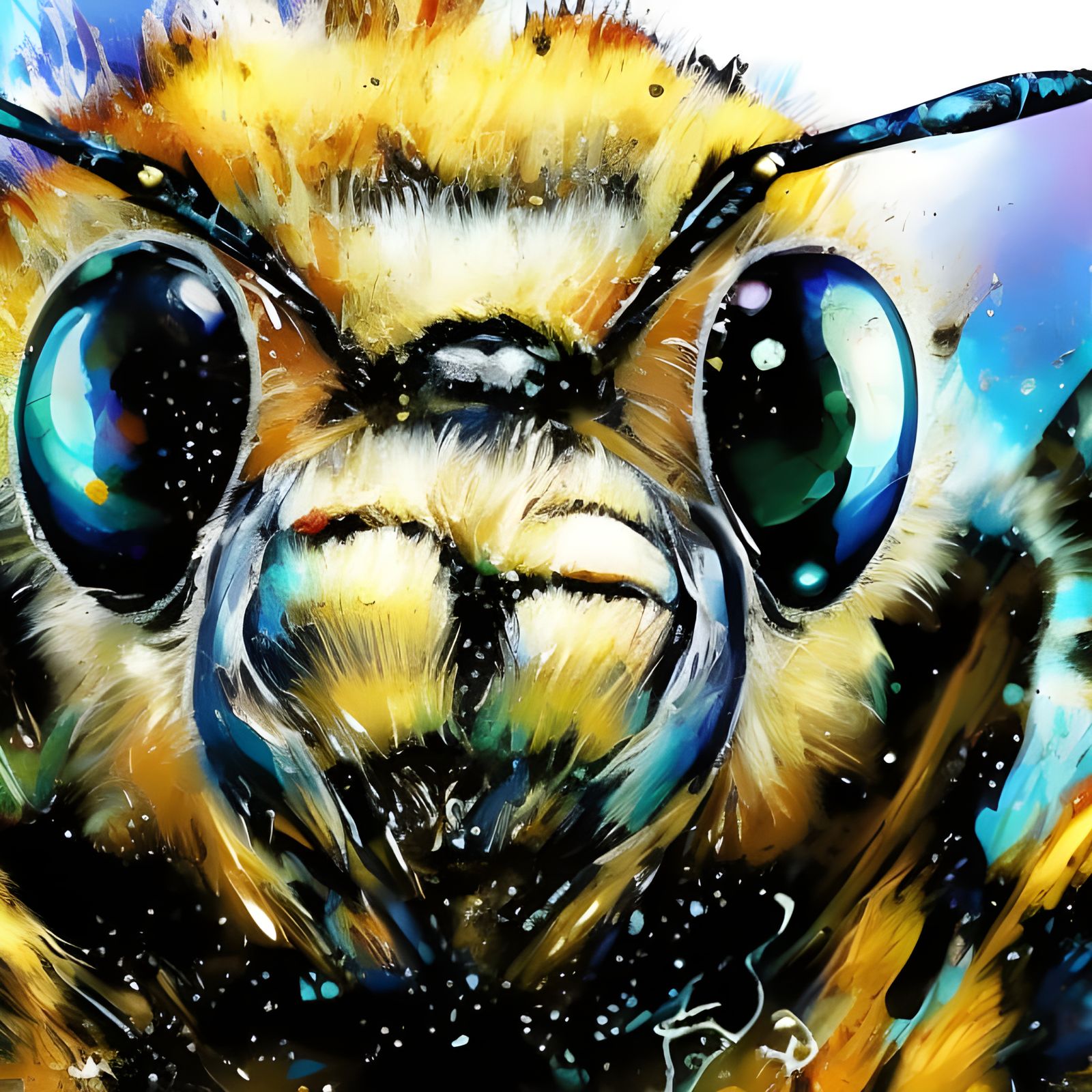 Photorealistic Bee Portrait in Oil Splash Style