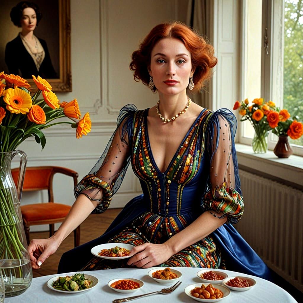 Sophisticated Lady in Vibrant Surrealistic Scene