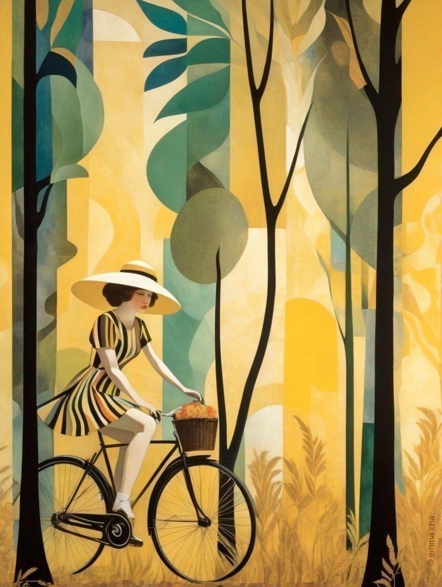 Serene Golden Cycling Stroll: Riding, Resting