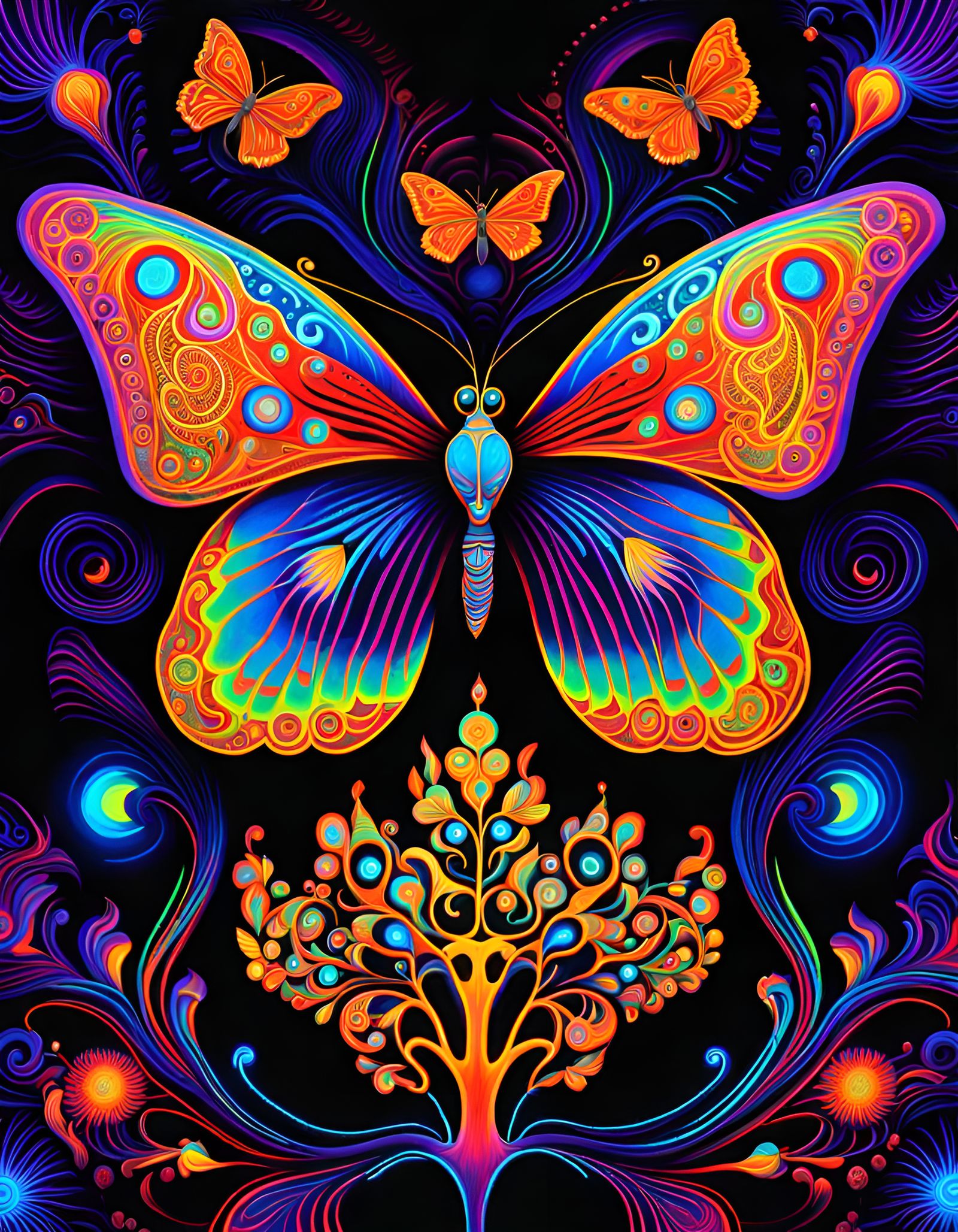Psychedelic black_light neon fluorescent painting of magical...