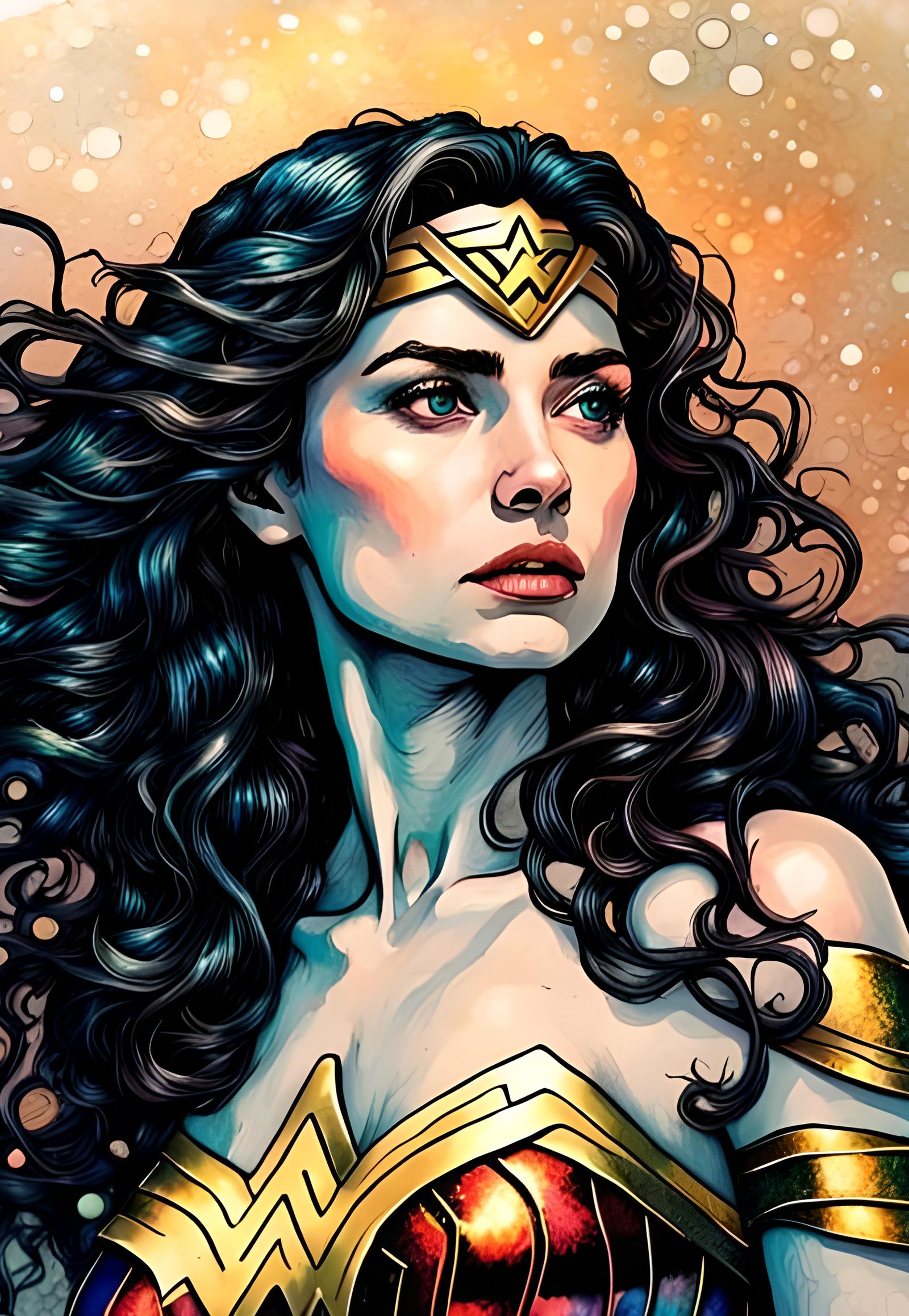 Iridescent, Wonder Woman, Alcohol ink, hyperdetailed, 👩🏻‍�...
