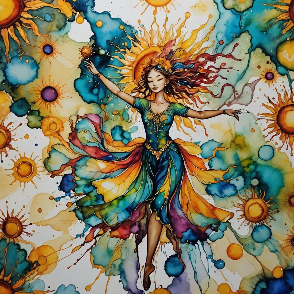 Alcohol ink. colorful. sun. dancer.  by @Ylona