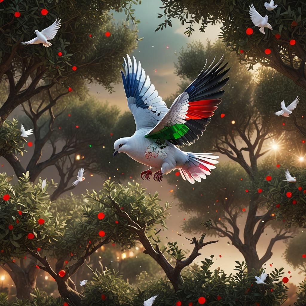 transparent dove with  colours representing the palestinian ...