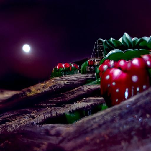 Moonlit strawberry farm