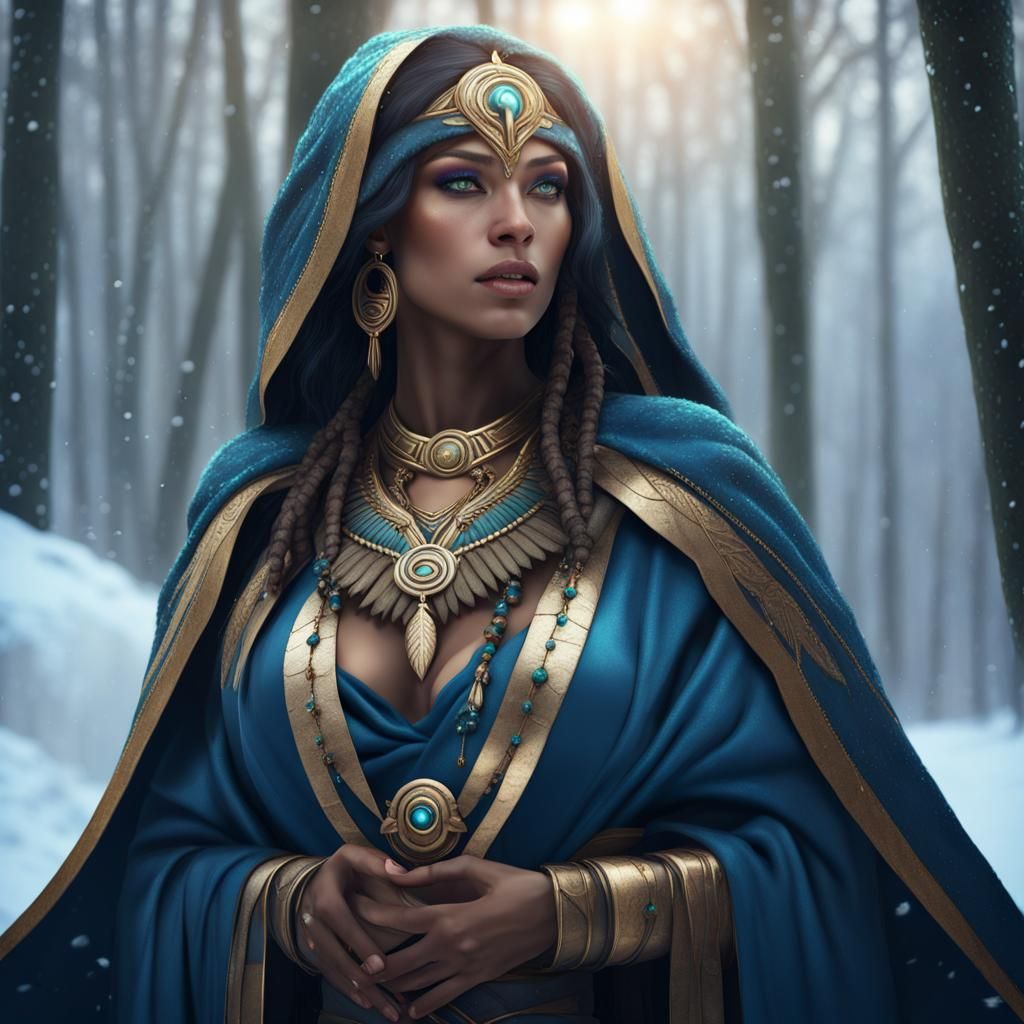 FAR FROM HOME: Egyptian Goddess in the Snowy Forest