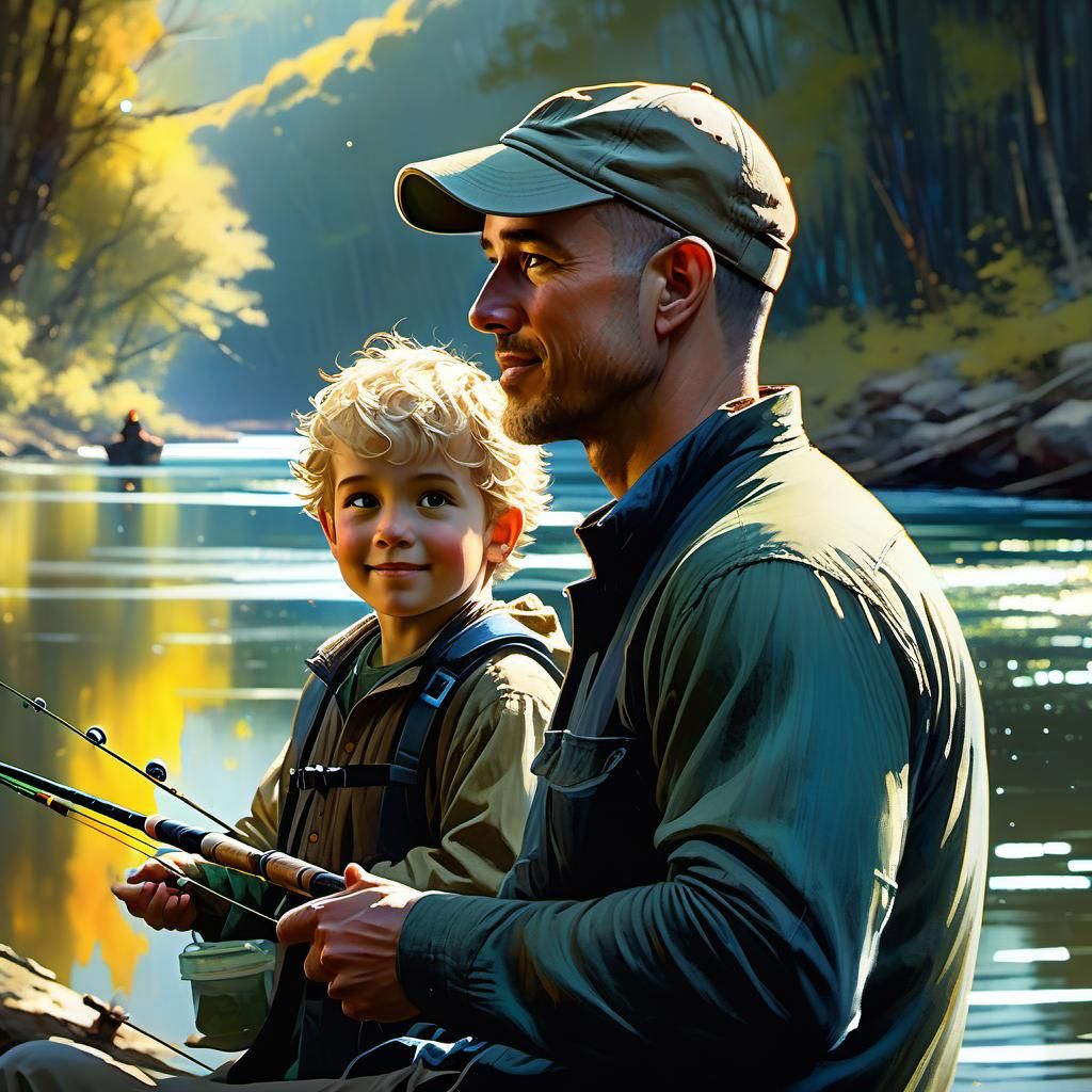 Fishing day with dad  by @Ai-zombie