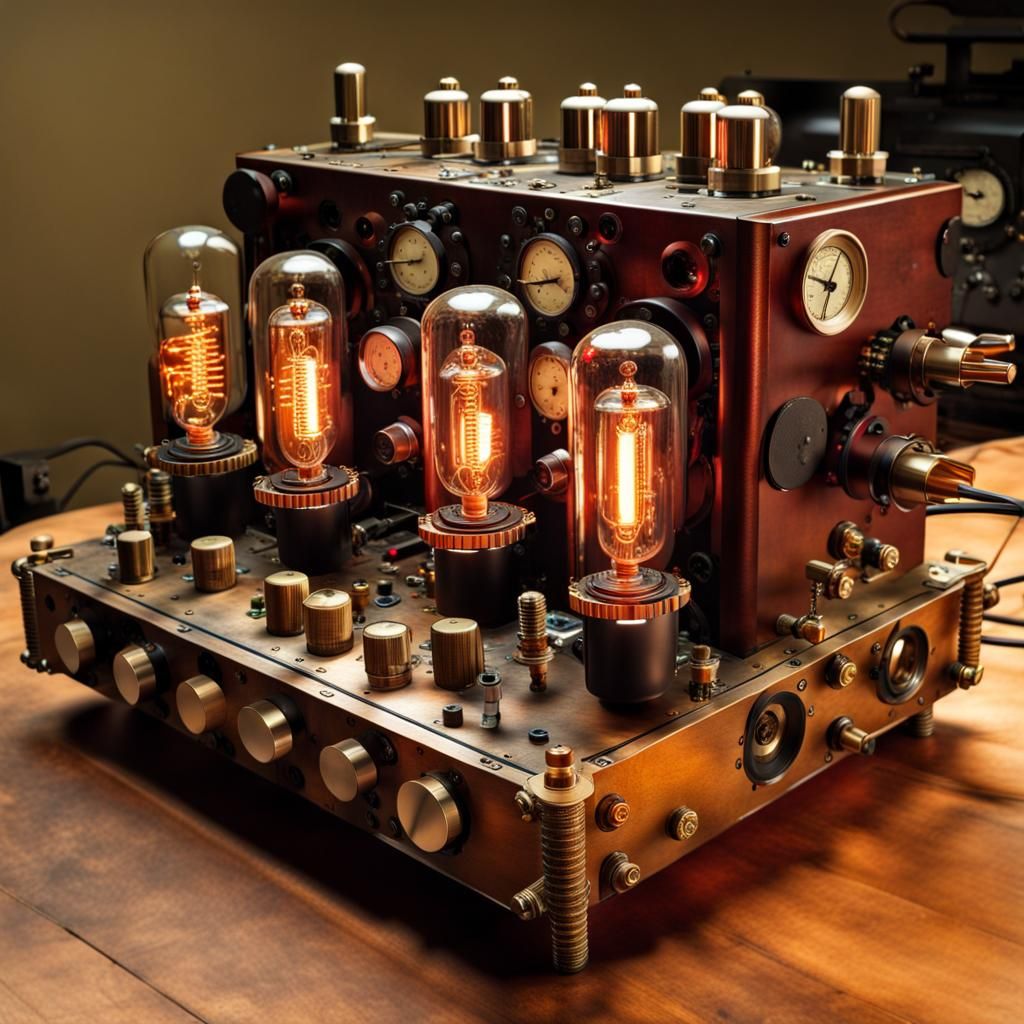 Steampunk stereo amplifier - AI Generated Artwork - NightCafe Creator